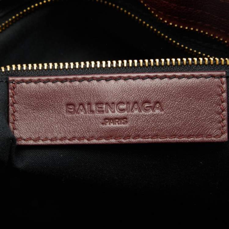 Pre Owned Balenciaga Burgundy Leather Giant 12 Gold Hardware City Tote