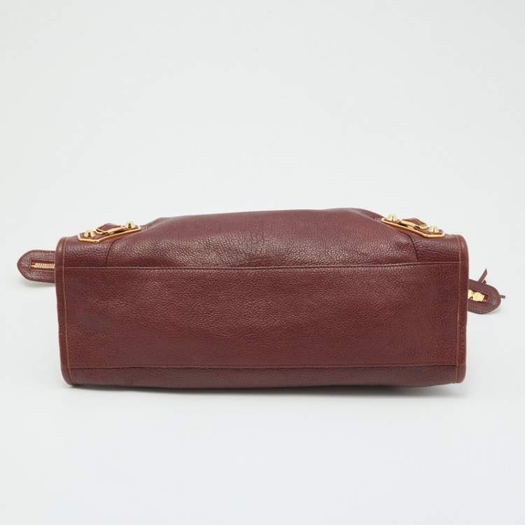 Pre Owned Balenciaga Burgundy Leather Giant 12 Gold Hardware City Tote