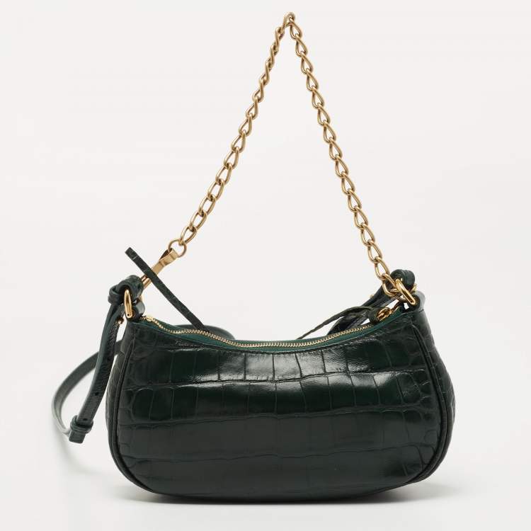 Pre Owned Balenciaga Green Croc Embossed Leather Mini Le Cagole Shoulder Bag