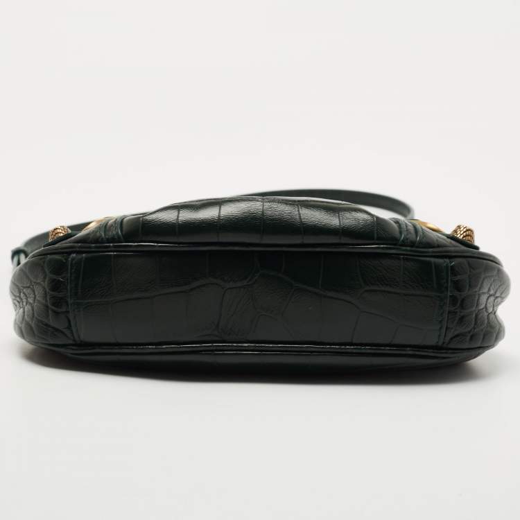 Pre Owned Balenciaga Green Croc Embossed Leather Mini Le Cagole Shoulder Bag