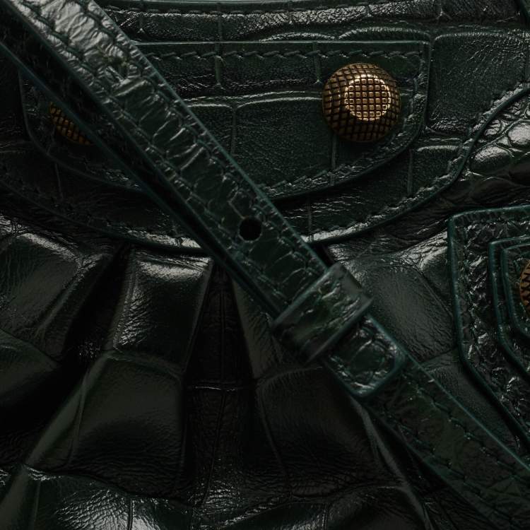 Pre Owned Balenciaga Green Croc Embossed Leather Mini Le Cagole Shoulder Bag