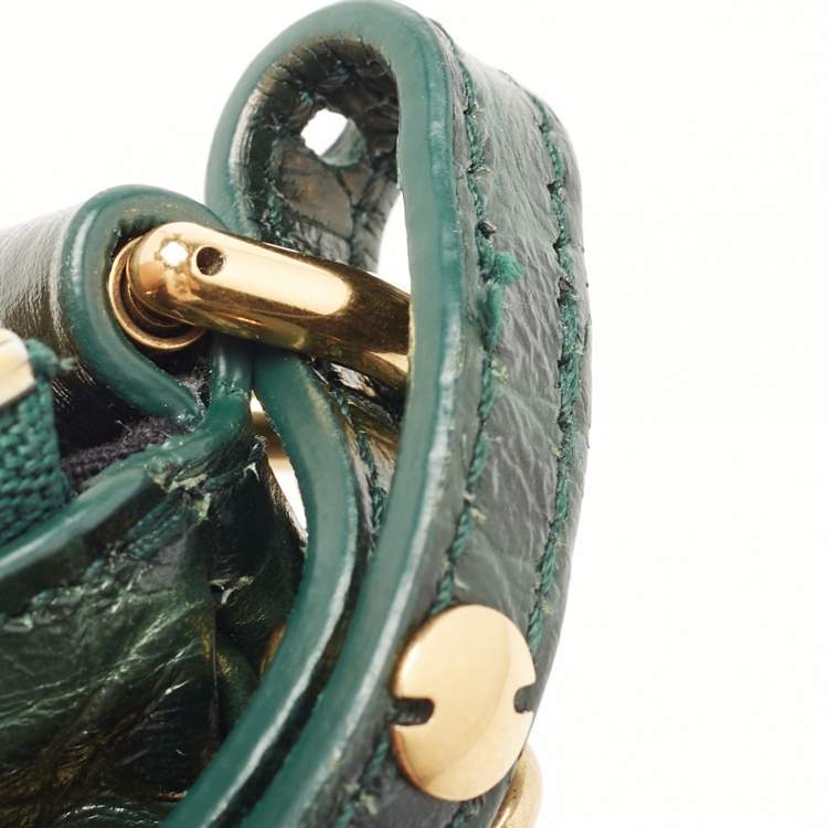 Pre Owned Balenciaga Green Croc Embossed Leather Mini Le Cagole Shoulder Bag