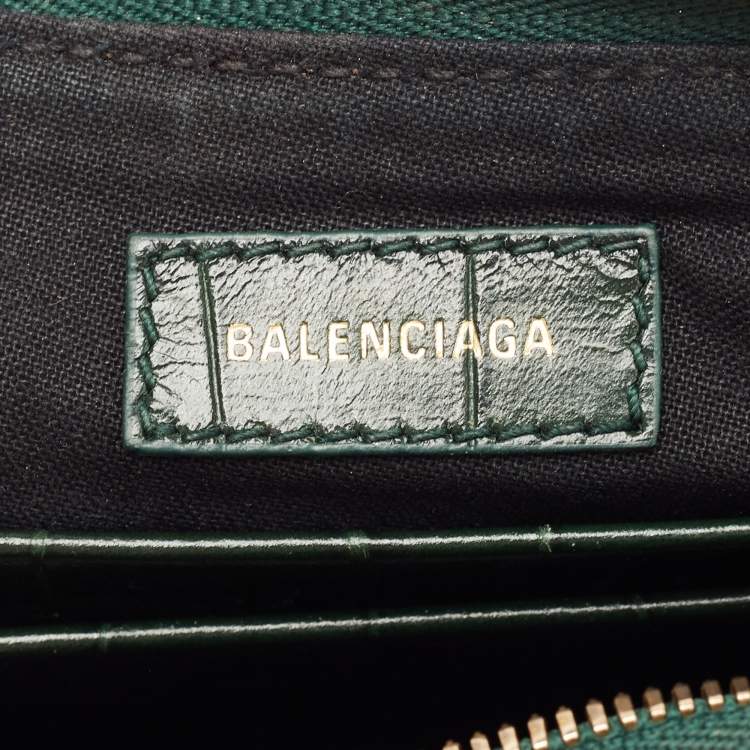 Pre Owned Balenciaga Green Croc Embossed Leather Mini Le Cagole Shoulder Bag
