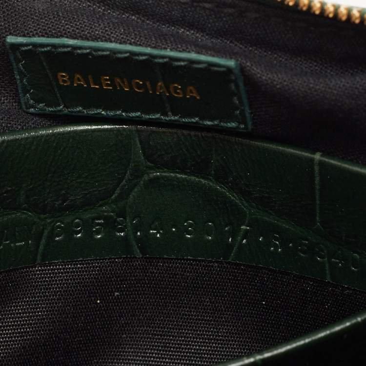 Pre Owned Balenciaga Green Croc Embossed Leather Mini Le Cagole Shoulder Bag