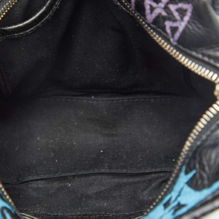 Pre Owned Balenciaga Black Graffiti Printed Leather Bazar Tote