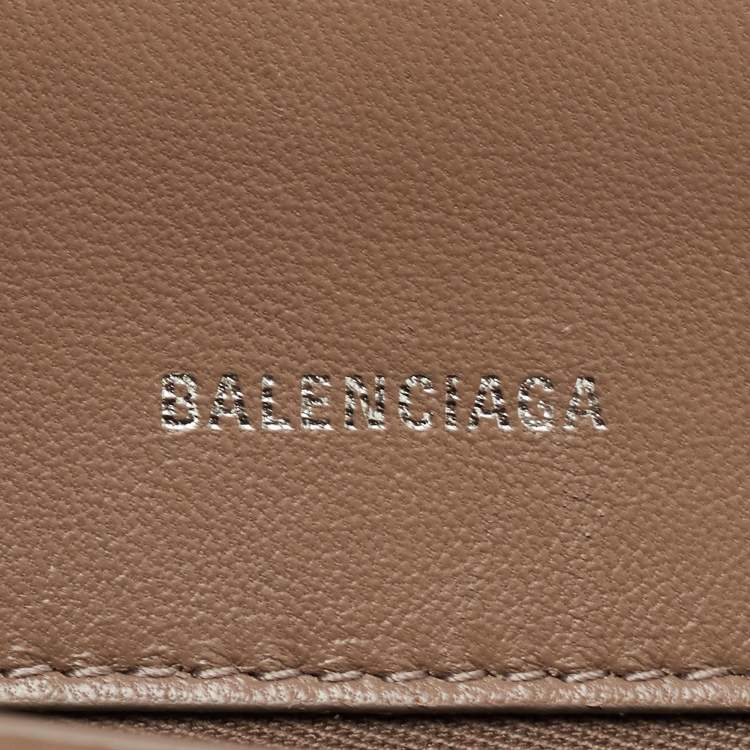 Pre Owned Balenciaga Beige Croc Embossed Leather Small Hourglass Box Top Handle Bag