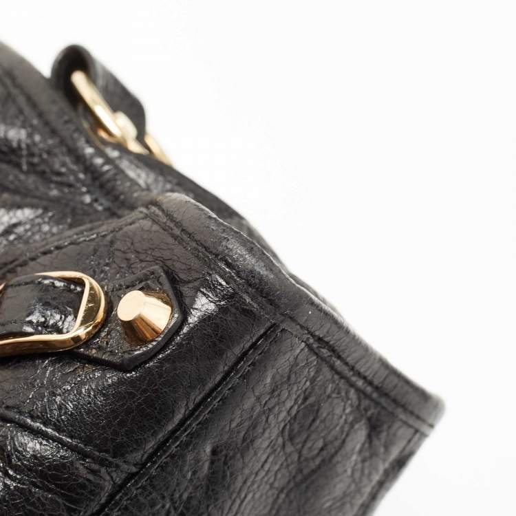 Pre Owned Balenciaga Black Leather Mini Classic Metallic Edge City Bag