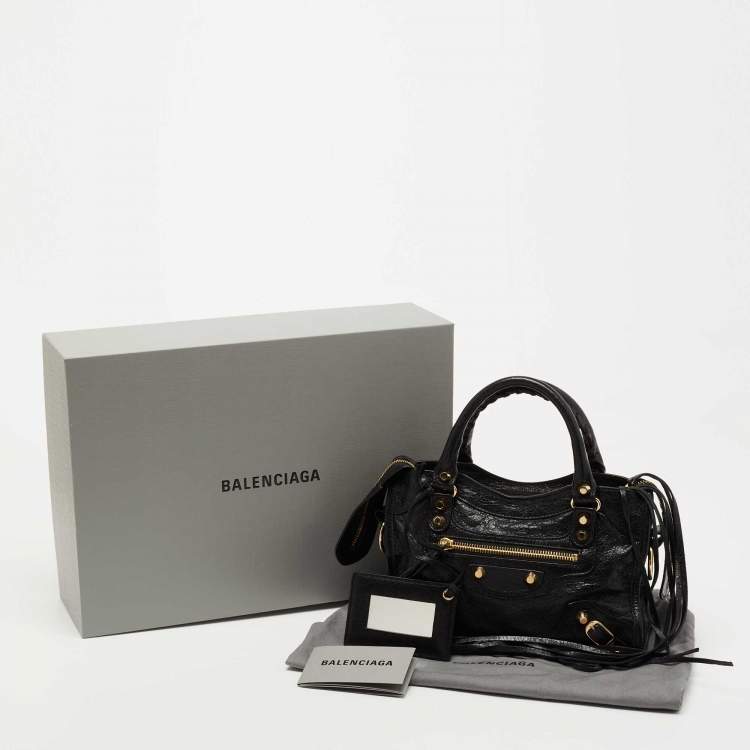 Pre Owned Balenciaga Black Leather Mini Classic Metallic Edge City Bag