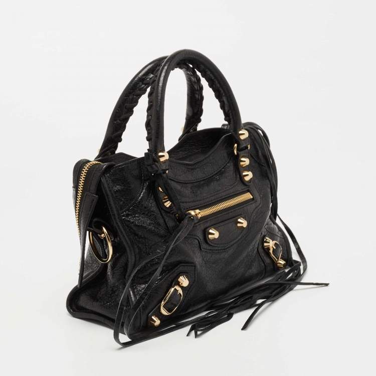 Pre Owned Balenciaga Black Leather Mini Classic Metallic Edge City Bag