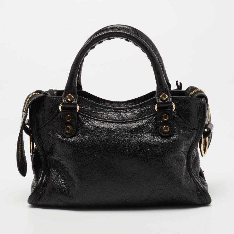 Pre Owned Balenciaga Black Leather Mini Classic Metallic Edge City Bag