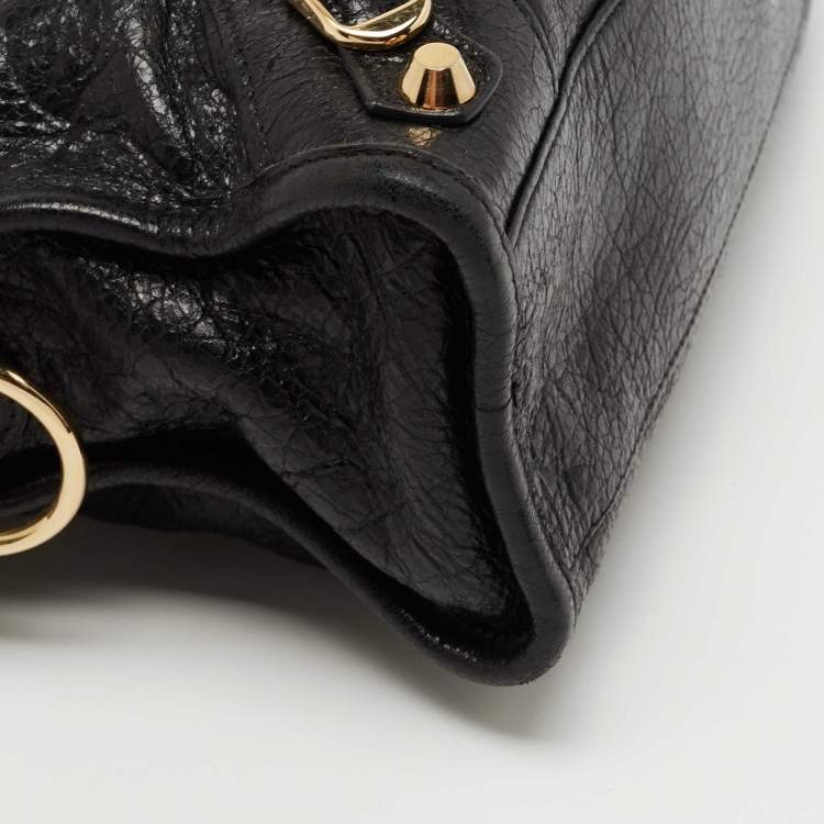 Pre Owned Balenciaga Black Leather Mini Classic Metallic Edge City Bag