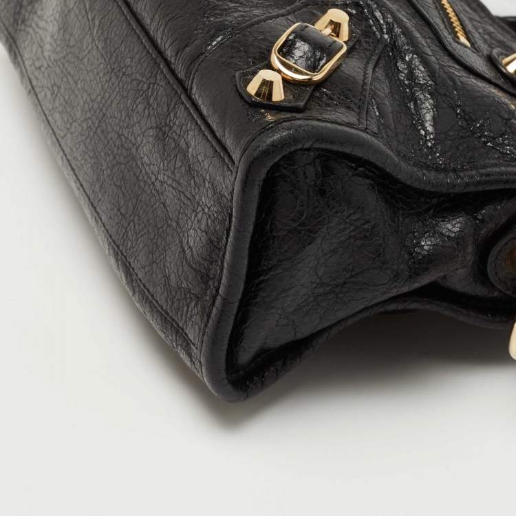Pre Owned Balenciaga Black Leather Mini Classic Metallic Edge City Bag