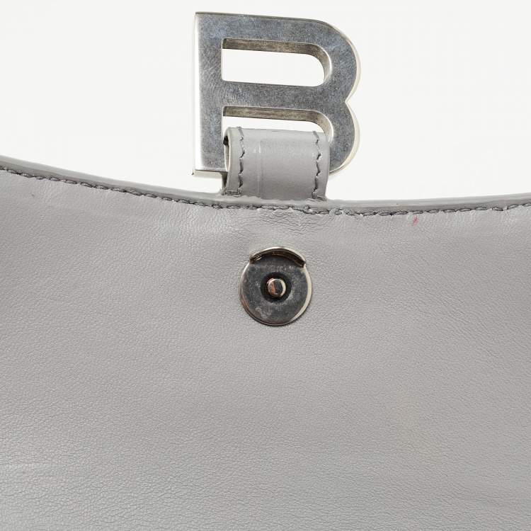 Pre Owned Balenciaga Grey Croc Embossed Leather XS Hourglass Top Handle Bag