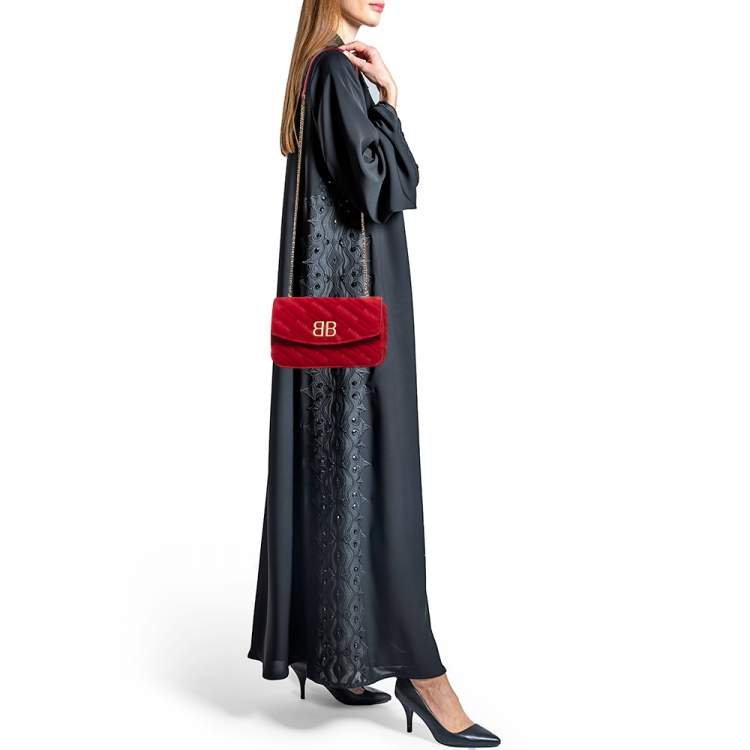 Balenciaga Red Velvet BB Chain Crossbody Bag Balenciaga