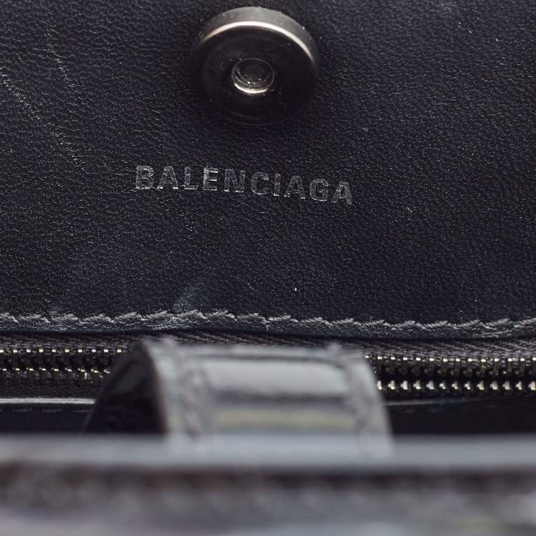 Pre Owned Balenciaga Black Croc Embossed Leather Hourglass XXS East West Tote
