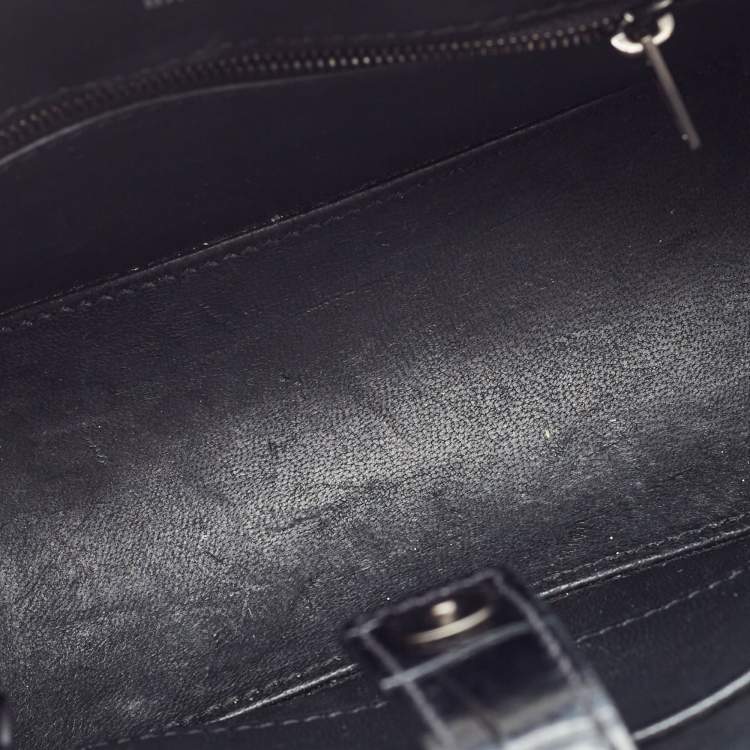 Pre Owned Balenciaga Black Croc Embossed Leather Hourglass XXS East West Tote