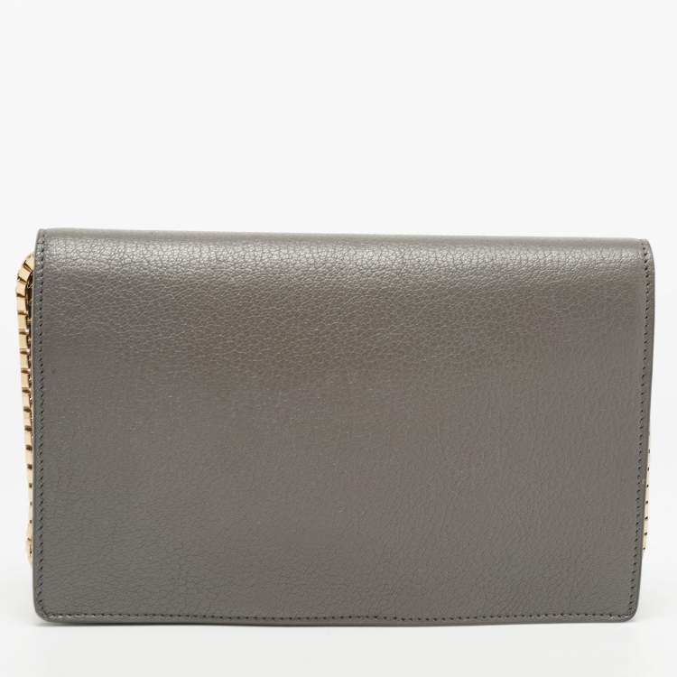 Pre Owned Balenciaga Grey Leather Metallic Edge City Wallet on Chain