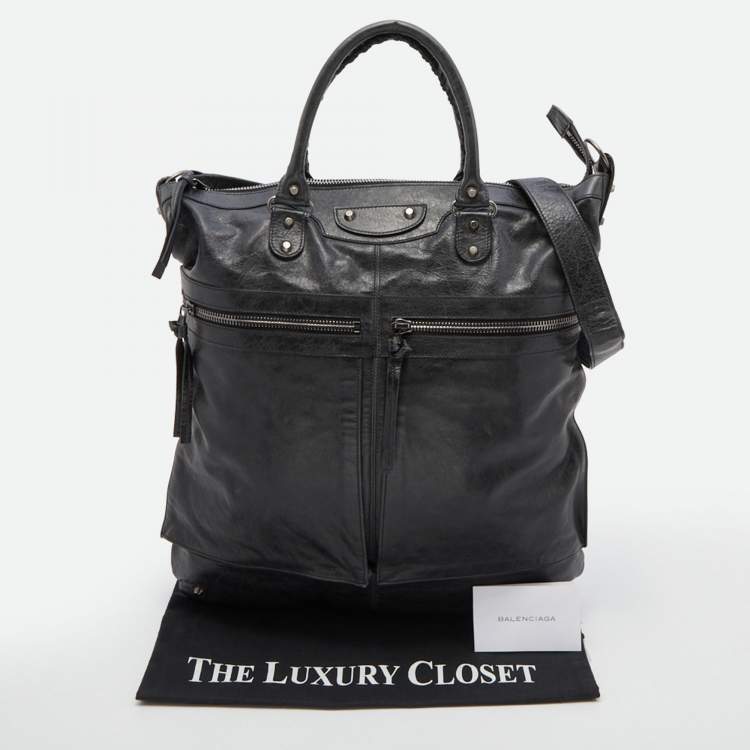 Pre Owned Balenciaga Black Leather Courier XL Shopper Tote