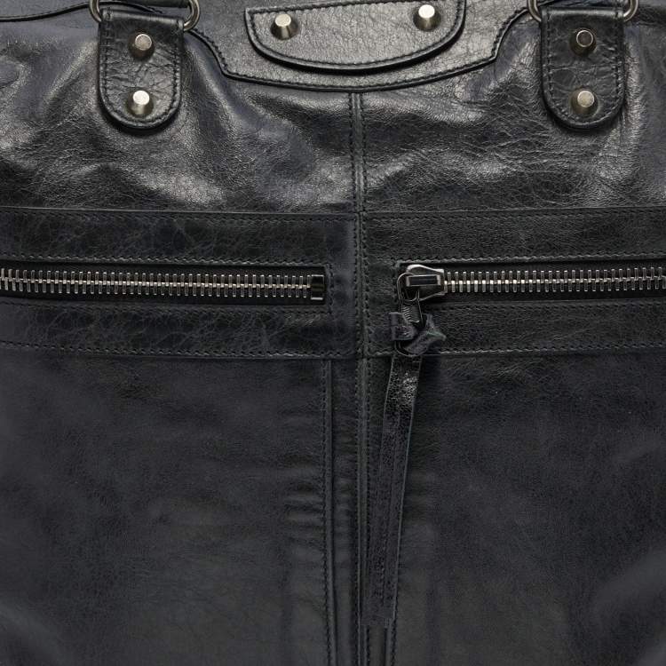 Pre Owned Balenciaga Black Leather Courier XL Shopper Tote