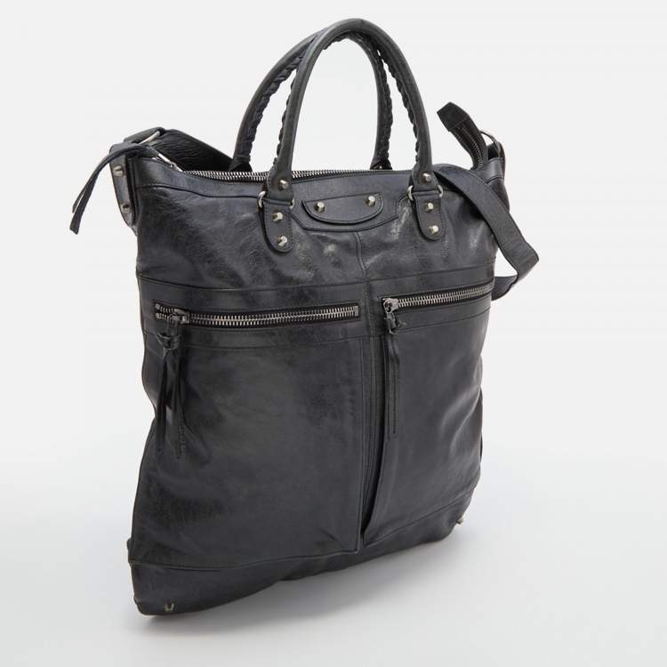 Pre Owned Balenciaga Black Leather Courier XL Shopper Tote