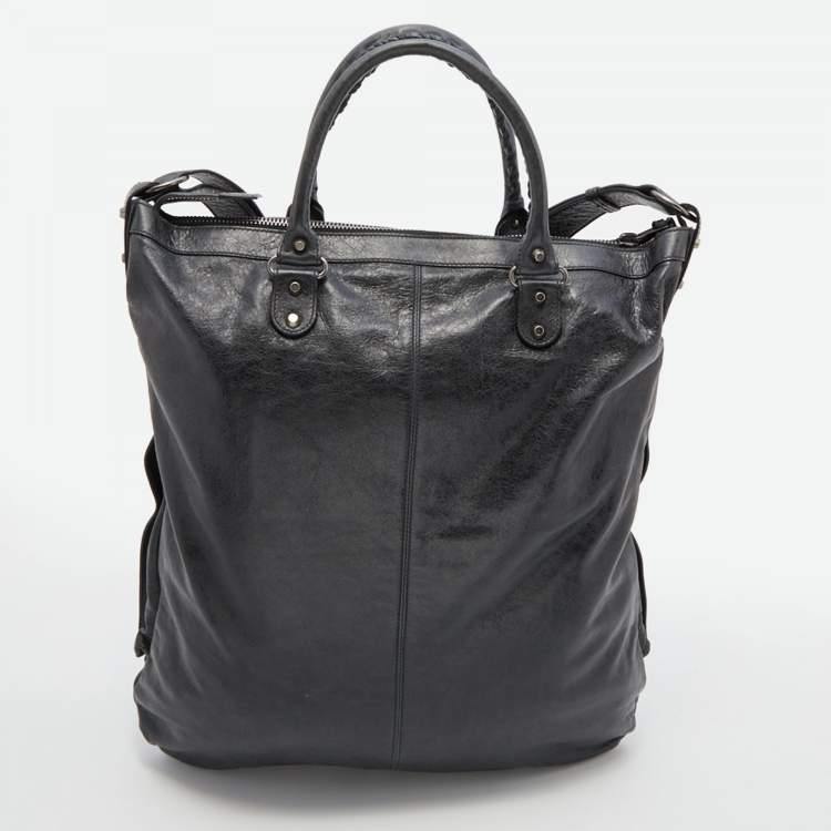 Pre Owned Balenciaga Black Leather Courier XL Shopper Tote