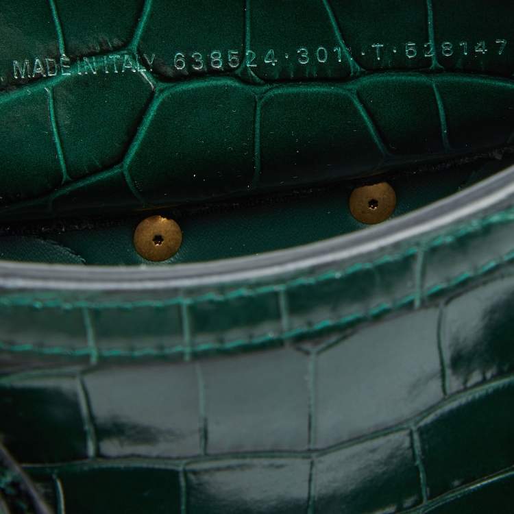 Pre Owned Balenciaga Green Croc Embossed Leather Mini Neo Classic Bag