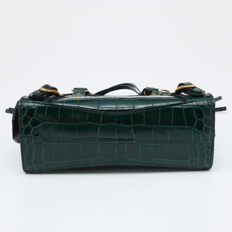 Pre Owned Balenciaga Green Croc Embossed Leather Mini Neo Classic Bag