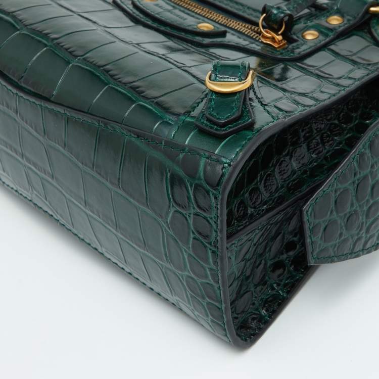 Pre Owned Balenciaga Green Croc Embossed Leather Mini Neo Classic Bag