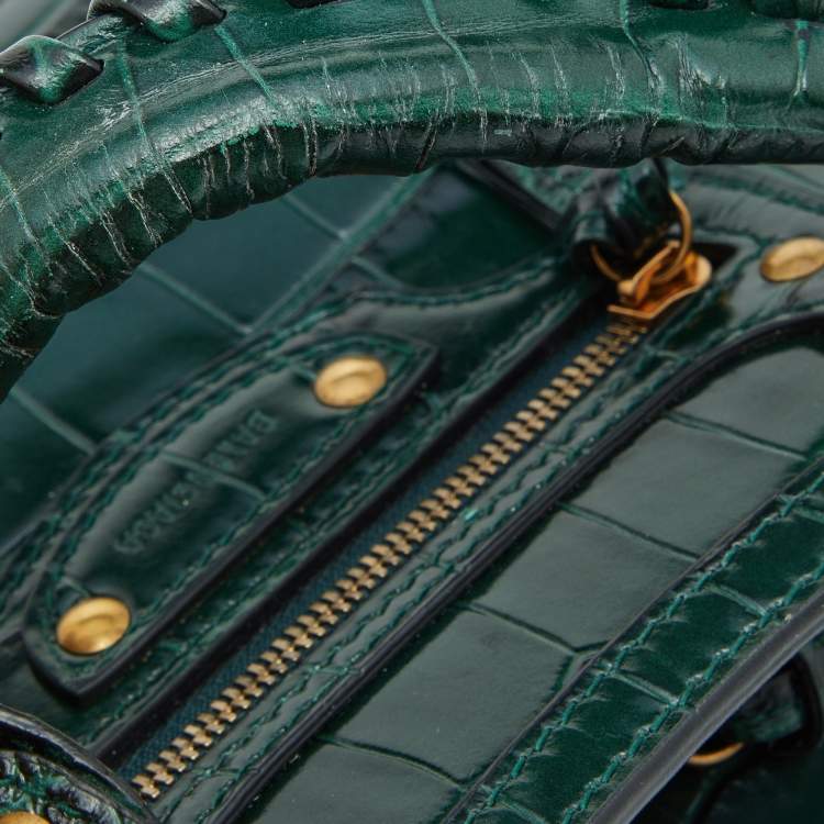 Pre Owned Balenciaga Green Croc Embossed Leather Mini Neo Classic Bag
