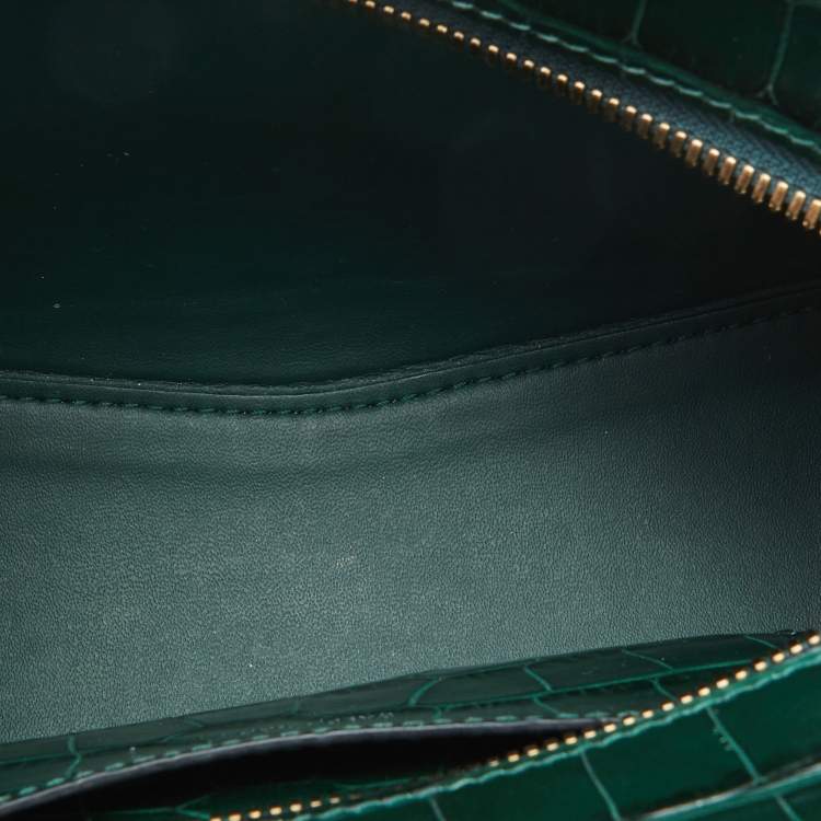 Pre Owned Balenciaga Green Croc Embossed Leather Mini Neo Classic Bag