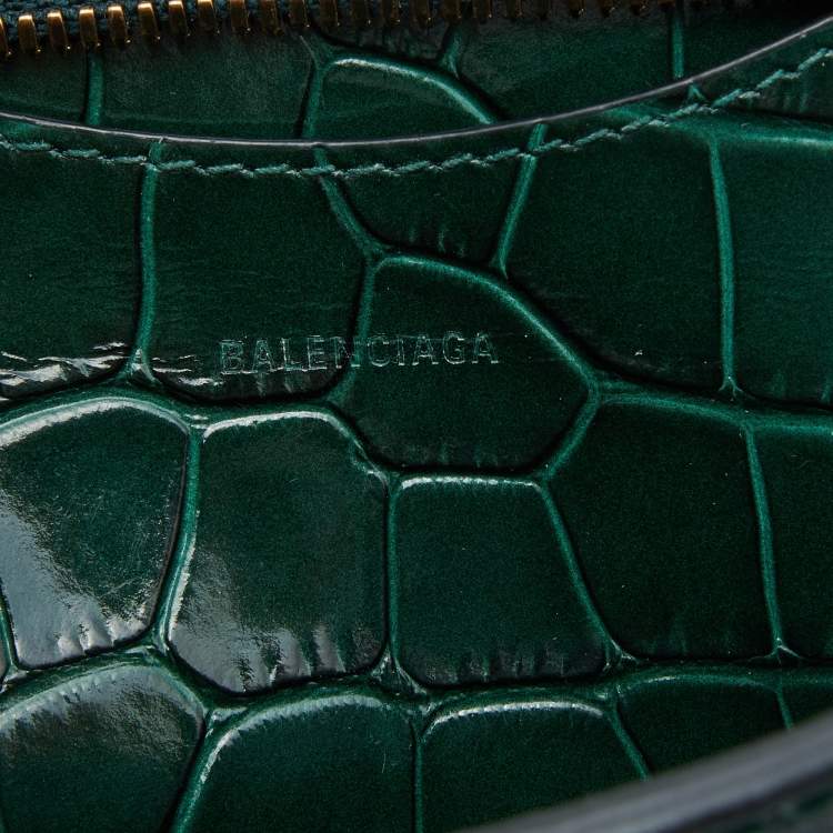 Pre Owned Balenciaga Green Croc Embossed Leather Mini Neo Classic Bag