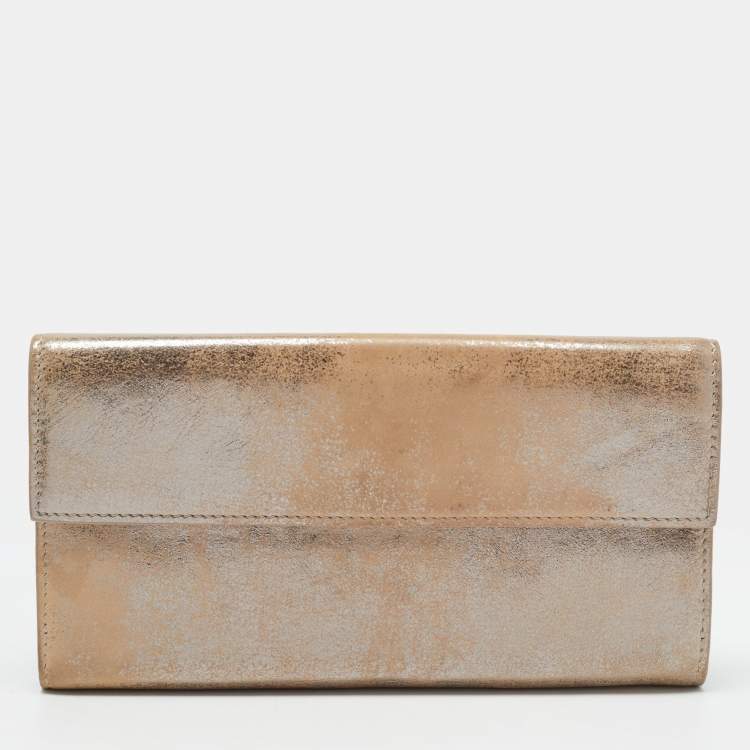 Pre Owned Balenciaga Beige/Silver Shimmer Leather Milkyway Papier Flap Wallet
