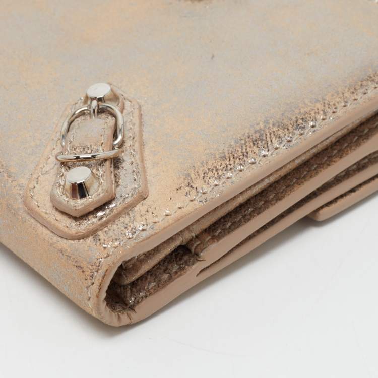 Pre Owned Balenciaga Beige/Silver Shimmer Leather Milkyway Papier Flap Wallet