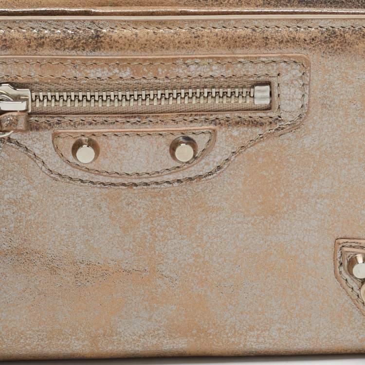 Pre Owned Balenciaga Beige/Silver Shimmer Leather Milkyway Papier Flap Wallet