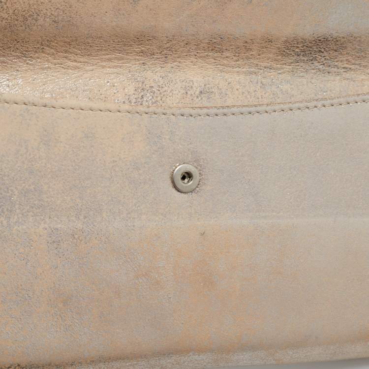 Pre Owned Balenciaga Beige/Silver Shimmer Leather Milkyway Papier Flap Wallet