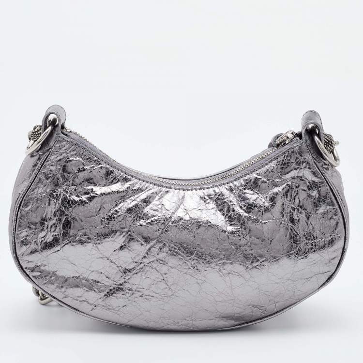 Pre Owned Balenciaga Silver Leather XS Le Cagole Chain Shoulder Bag
