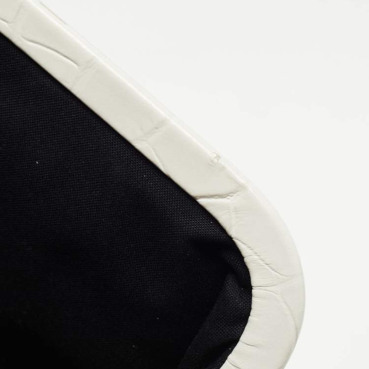 Pre Owned Balenciaga White Crocodile Embossed Leather XS Cloud Clutch Bag