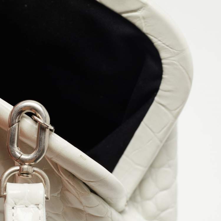 Pre Owned Balenciaga White Crocodile Embossed Leather XS Cloud Clutch Bag