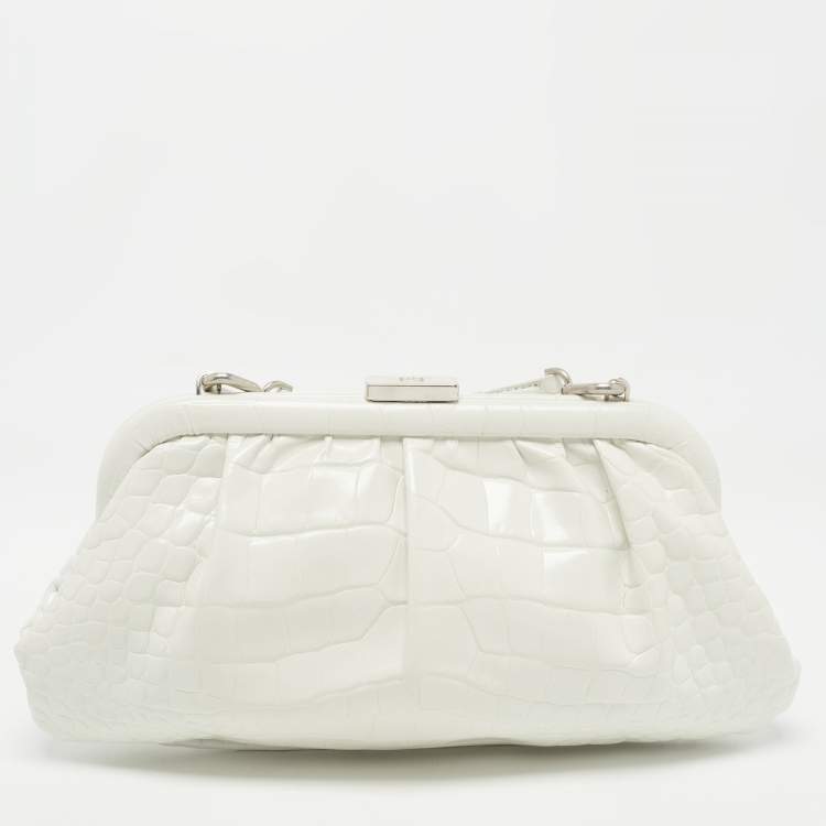 Pre Owned Balenciaga White Crocodile Embossed Leather XS Cloud Clutch Bag