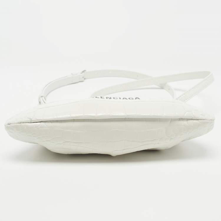 Pre Owned Balenciaga White Crocodile Embossed Leather XS Cloud Clutch Bag