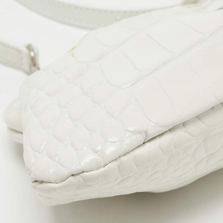 Pre Owned Balenciaga White Crocodile Embossed Leather XS Cloud Clutch Bag