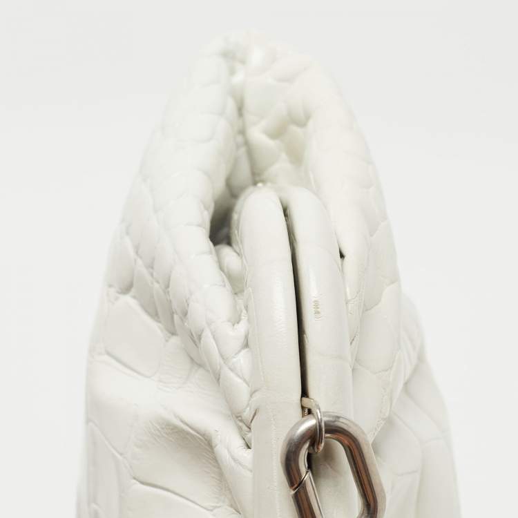 Pre Owned Balenciaga White Crocodile Embossed Leather XS Cloud Clutch Bag