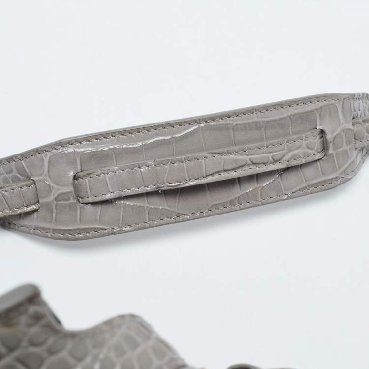 Pre Owned Balenciaga Grey Croc Embossed Leather Mini Neo Classic Bag
