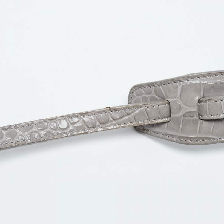 Pre Owned Balenciaga Grey Croc Embossed Leather Mini Neo Classic Bag