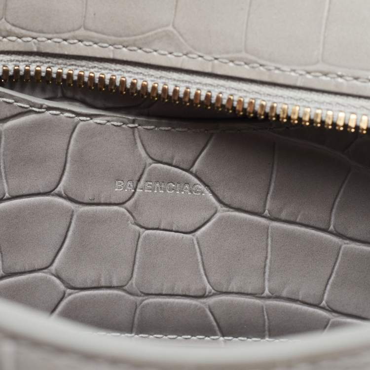 Pre Owned Balenciaga Grey Croc Embossed Leather Mini Neo Classic Bag