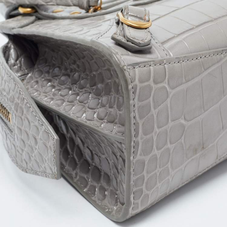 Pre Owned Balenciaga Grey Croc Embossed Leather Mini Neo Classic Bag