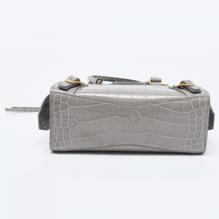 Pre Owned Balenciaga Grey Croc Embossed Leather Mini Neo Classic Bag