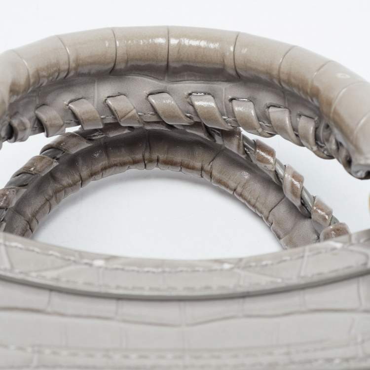 Pre Owned Balenciaga Grey Croc Embossed Leather Mini Neo Classic Bag