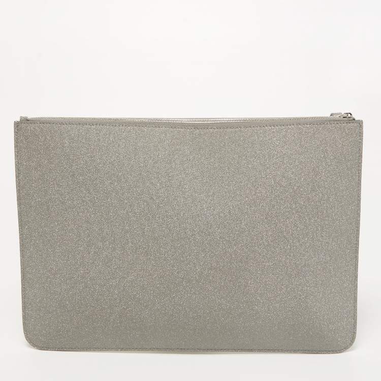 Pre Owned Balenciaga Grey Glitter Leather Ville Wristlet Pouch