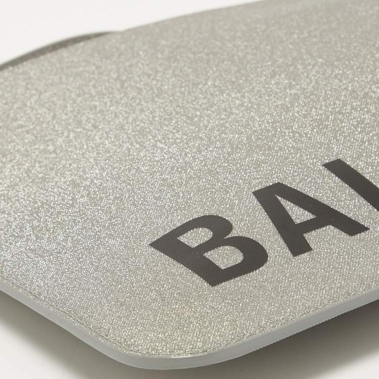 Pre Owned Balenciaga Grey Glitter Leather Ville Wristlet Pouch